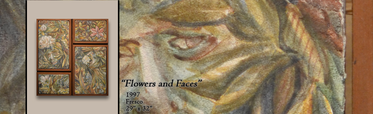 Fresco Quadtych: Flowers and Faces